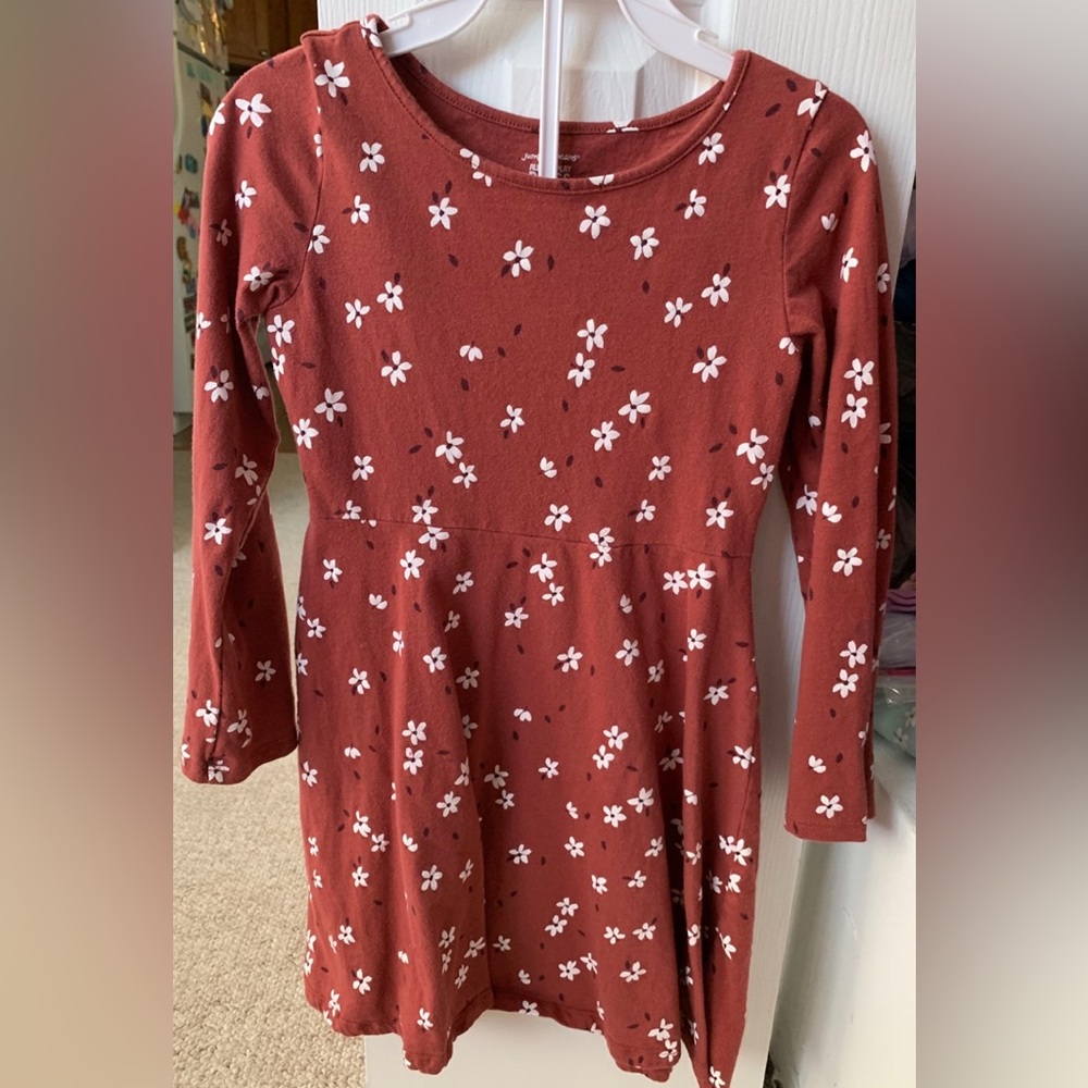 Jumping Beans floral A-line dress rust white girls size 6 100% cotton